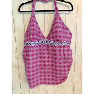 Beach Bump by Motherhood Maternity Pink Blue Tankini Top Halter Size XL Swimsuit
